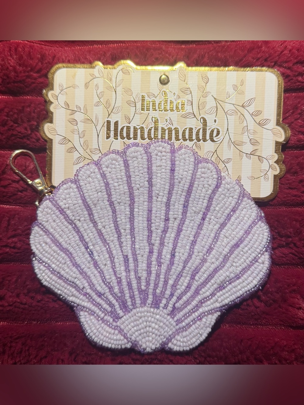 Handmade Shell Beaded Coin Pouch - White & Lavender